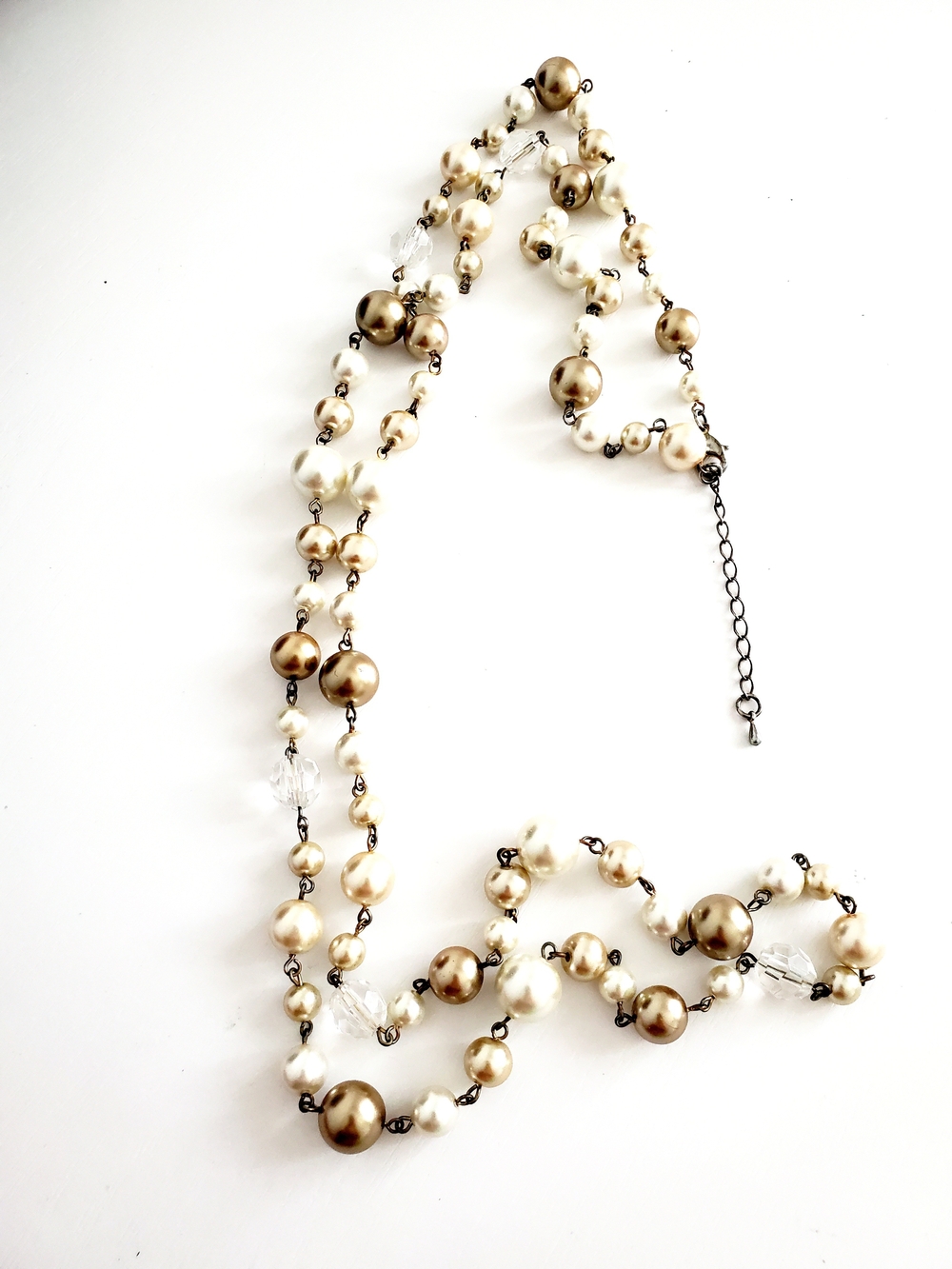 Cream and Gold Pearl Station Necklace - Vintage